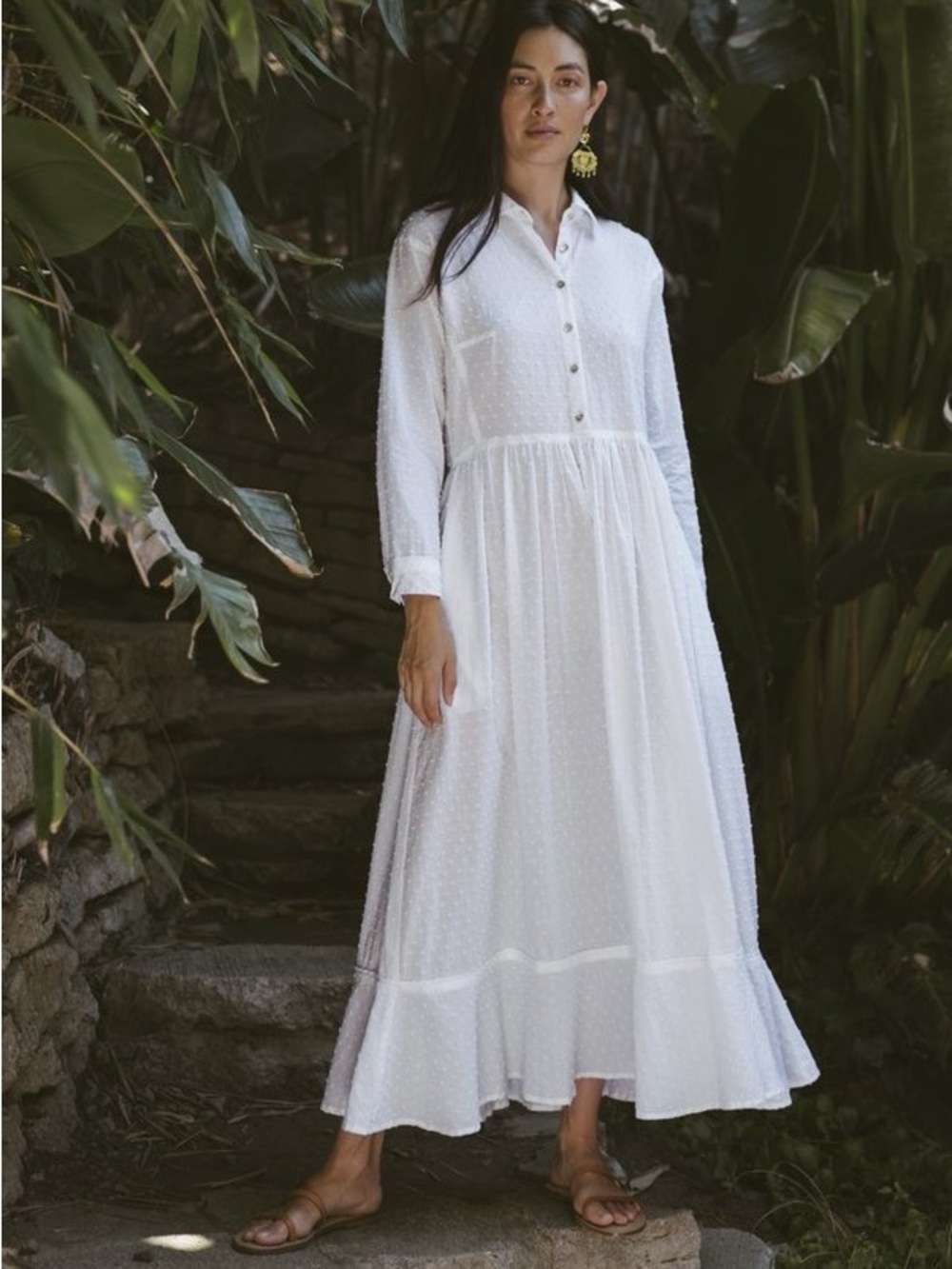Natalie Martin || Heath Dress Button Down Shirt Dress Swiss Dot White